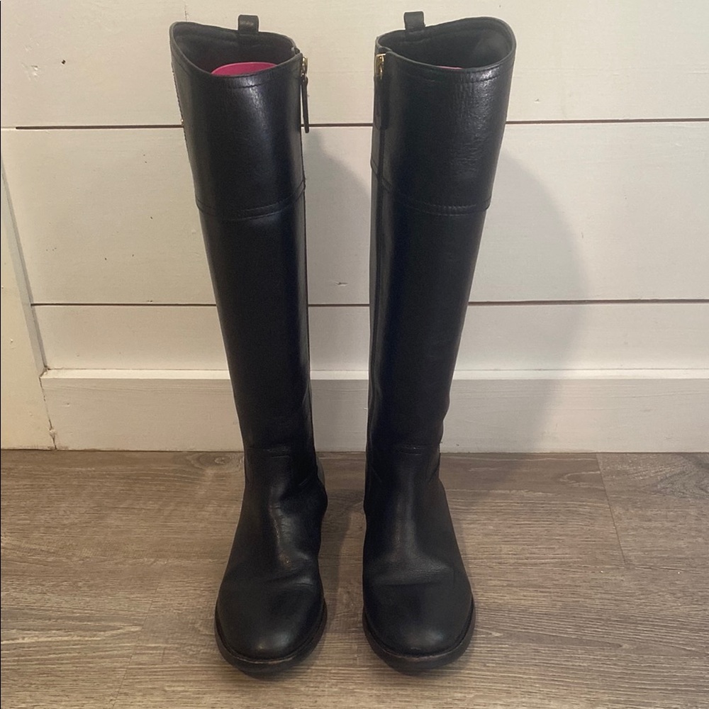 Tory Burch Black and Gold Over the Knee Boots